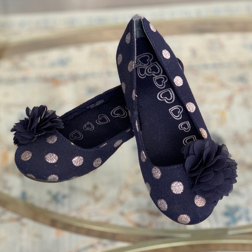 TCP Navy & sliver polka dot flats. Size 13